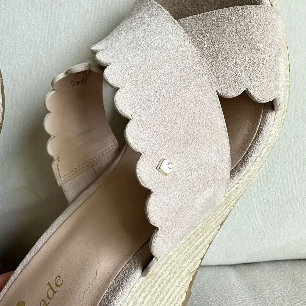 Kate spade Tegan Scallop Wedge Pink Suede Slip On Mule Size 9 NWOB